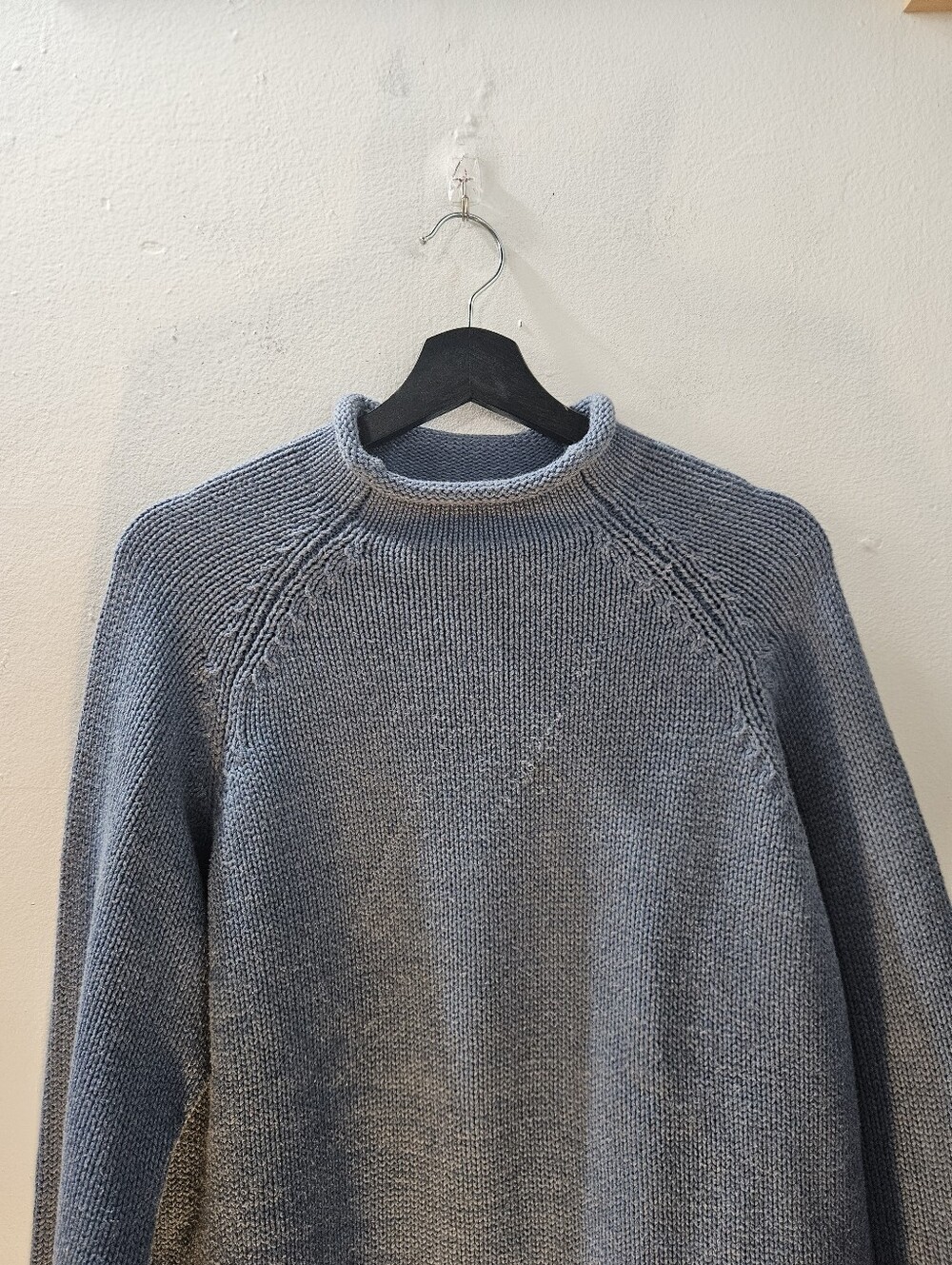 J.Crew Rolled Neck Blue Cotton Chunky Knit Fisherman Sweater - Picture 2 of 5